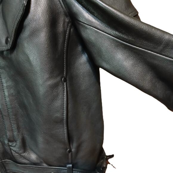 Biker Motorcycle Quality Heavy Blk Leather Belted Style Jacket Men’s L - Picture 5 of 13